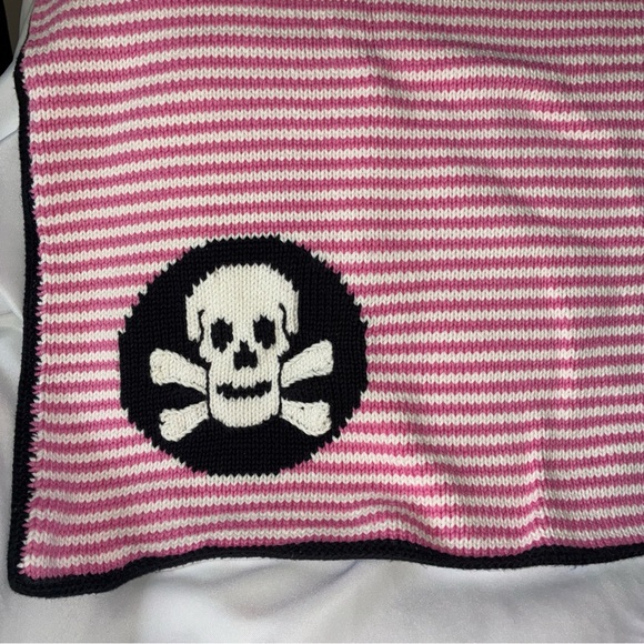 New Art Walk Baby Blanket Pink Skeleton Lined Stripe Dot Soft Knit Underside - Picture 1 of 6
